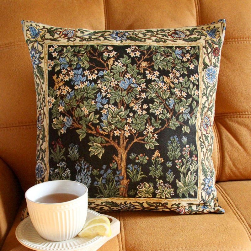 William Morris Tree of Life Embroidered Cotton Square Pillow