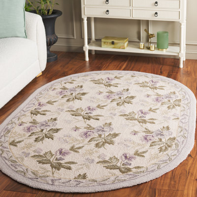 Hollander Floral Hand Hooked Wool Ivory Area Rug