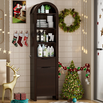 67 Inch Tall Storage Cabinet With Adjustable Shelves, Arched Narrow Storage Cabinet With Door And Drawer, Bathroom Cabinet With Anti-tipping Device For Bathroom, Living Room