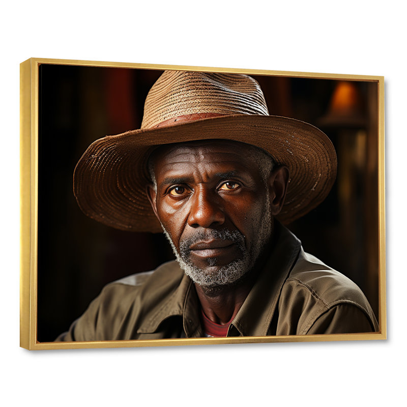Cuban Farmer Portrait - People, art mural sur toile, Cadre flottant doré, 16" H x 32" W