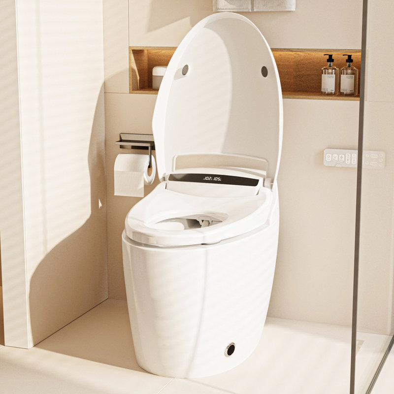 Smart Toilet With Auto Open/Close Lid, Tankless Bidet With Foot Sensor, Heated Seat & Warm Air Dryer