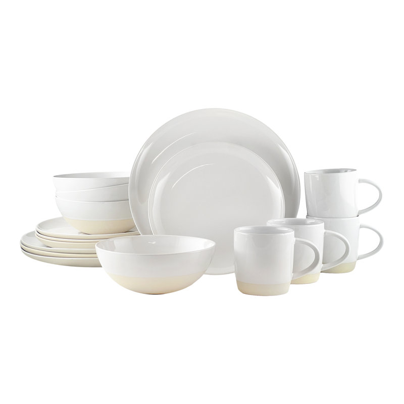 Service de vaisselle 16 pièces en porcelaine Bisque Canvas Home Shell, service pour 4, Blanc