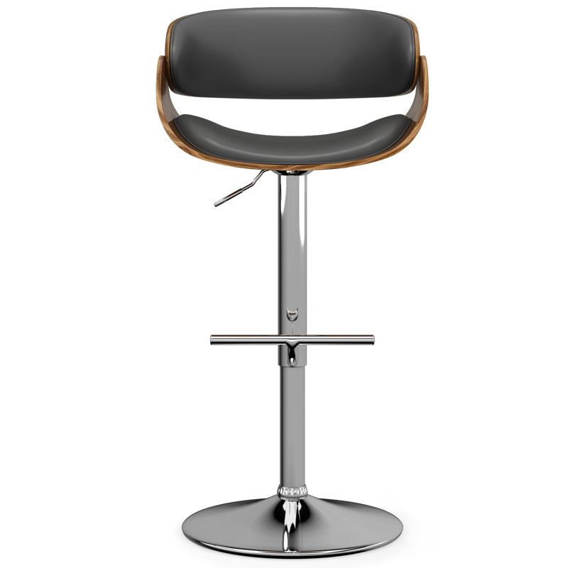 Amery Adjustable Swivel Upholstered Contemporary Bar Stool with Curved Seat and Footrest, Charcoal Gray