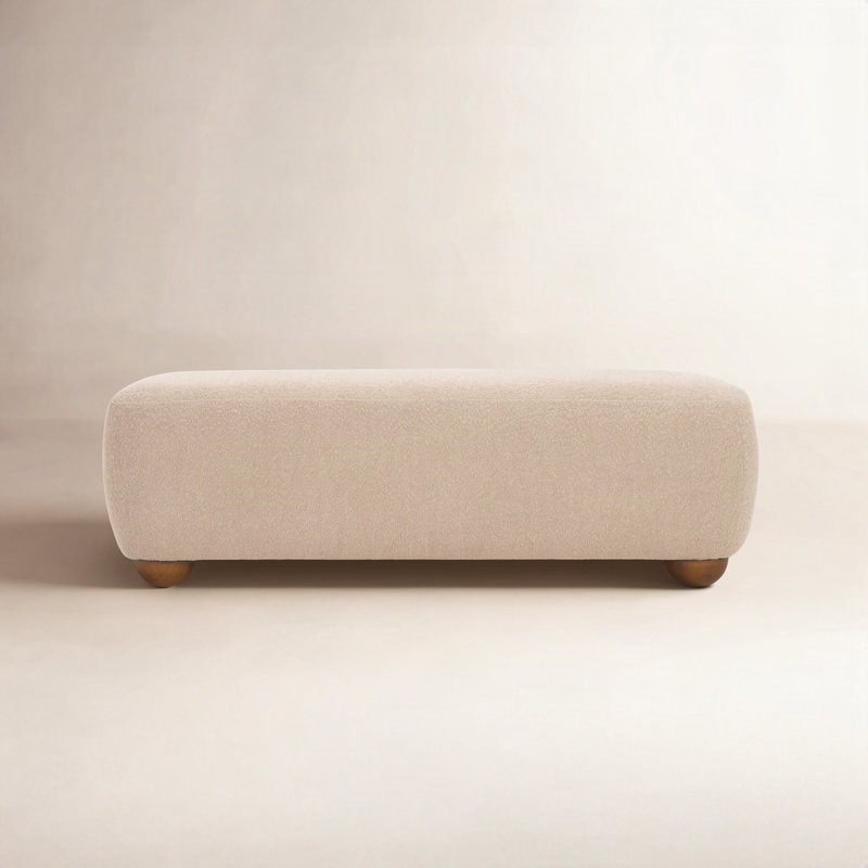 Urbino Rectangular Boucle Ottoman with Solid Wood Legs, Dune Bouclé