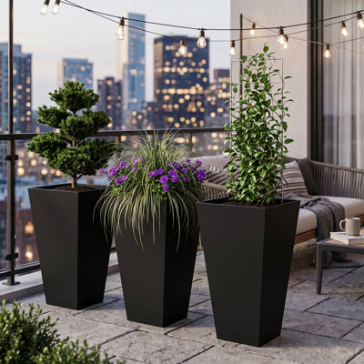 Ensemble de 3 pots à fleurs hauts - pots à fleurs d'intérieur et d'extérieur avec trous de drainage, pots à fleurs 28 po, pots à plantes pour porche