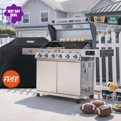 Monument Grills Smart Denali 605,6-Burner Stainless Steel Gas Grill, 84,000 BTU Natural Gas & Liquid Propane Compatible – Perfect for Family BBQs ,Holiday gift