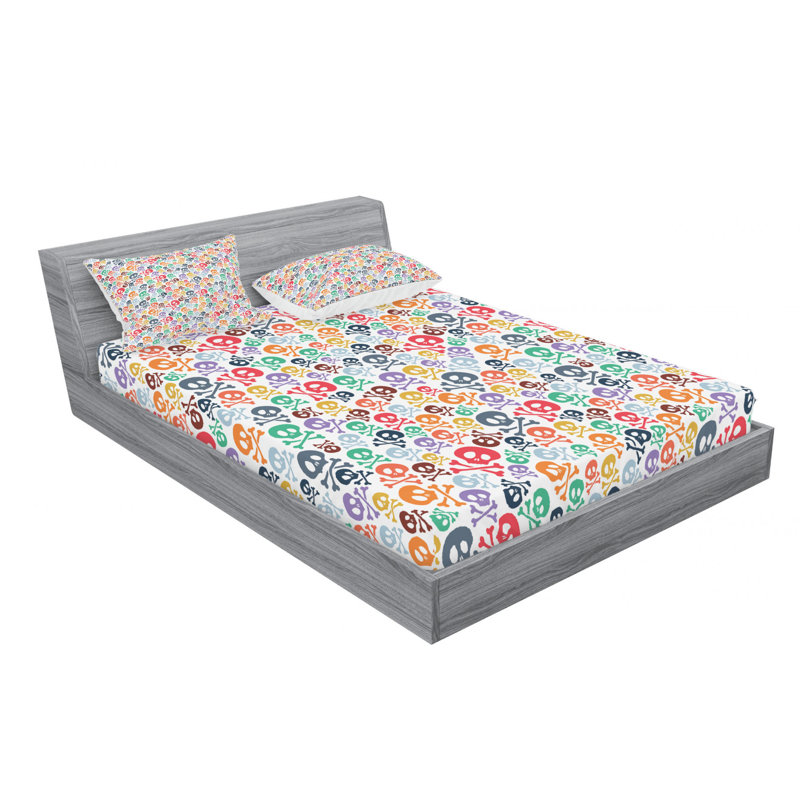 Microfiber Sheet Set, Colorful Skulls, Queen Sheet Set with Fitted Sheet