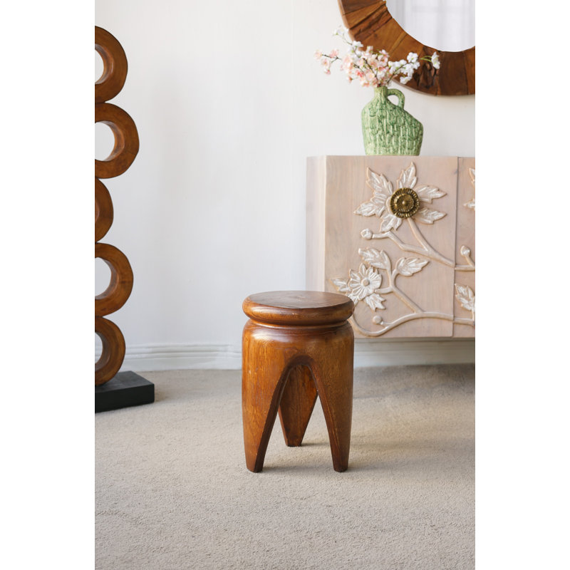 11X11x16.5" Carved Paulownia Wood Accent Table