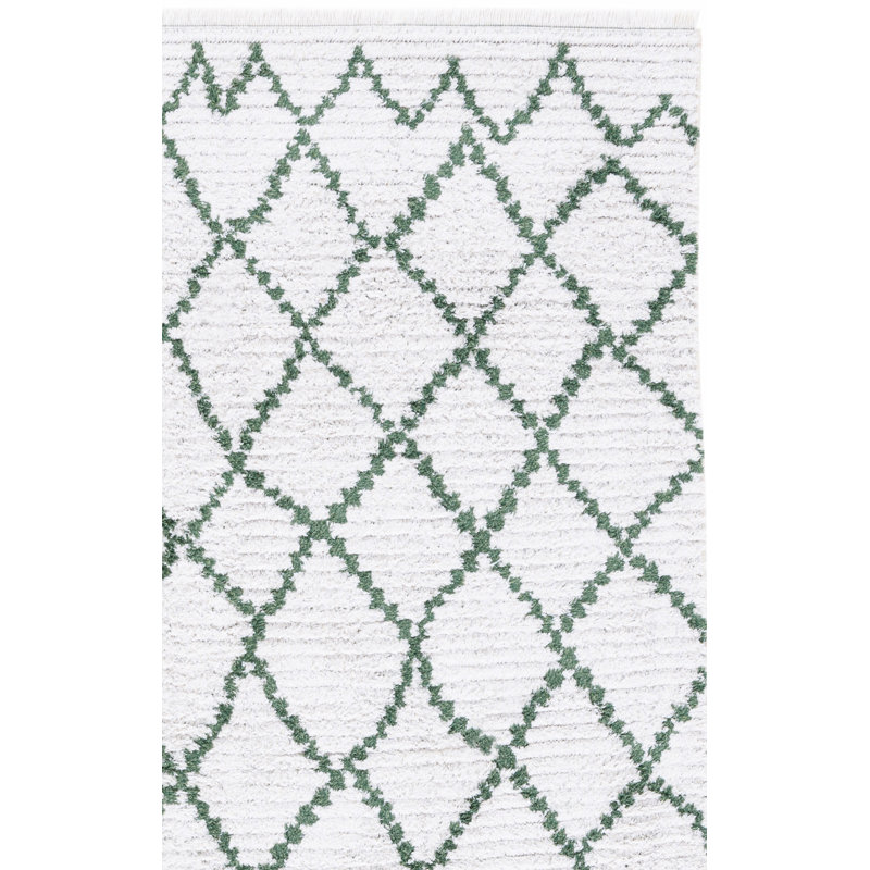 Tapis géométrique ivoire / vert, Rectangle 9 pi x 12 pi