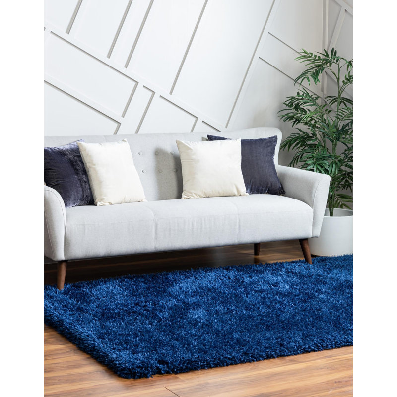 Tapis uni / rayé bleu foncé Wrebrido, Rectangle 10 pi x 14 pi