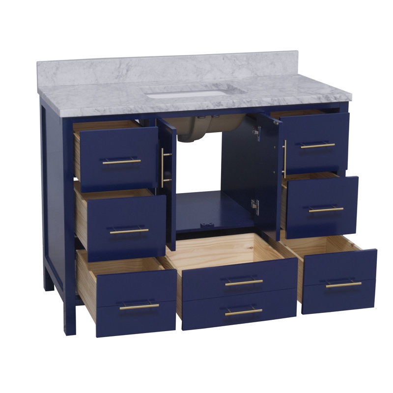 Ensemble de meuble-lavabo simple 48 po Kiara, Marbre, Bleu royal