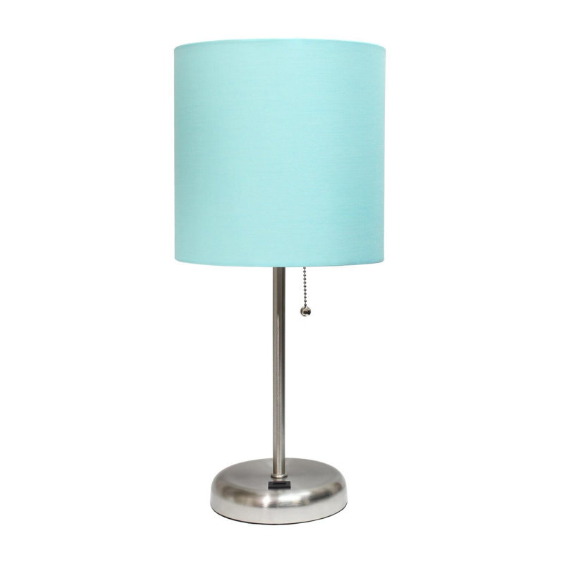 Lampe bâton LimeLights avec port de charge USB et abat-jour en tissu, Argent argent, Bleu