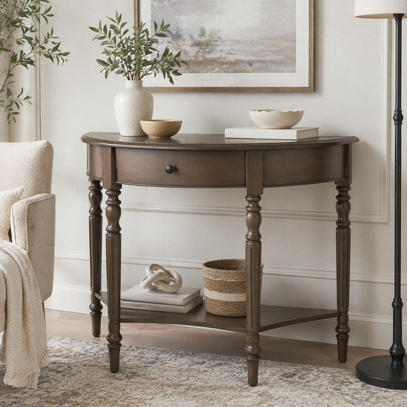 Console avec tiroir et tablette Farmhouse, Noyer