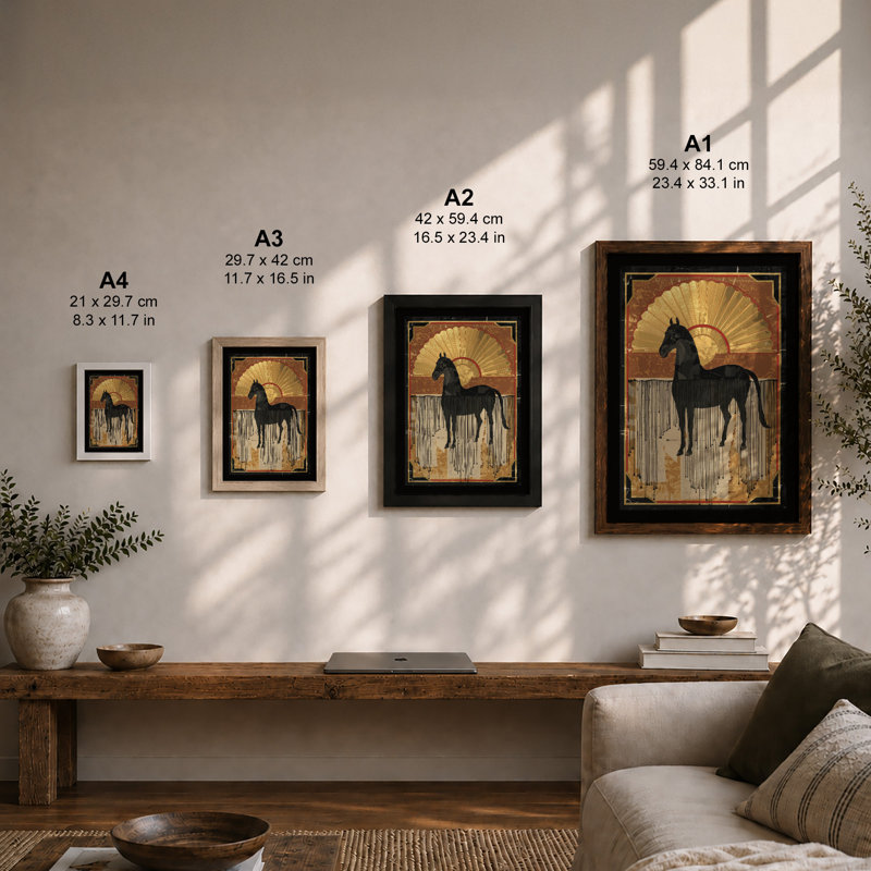 Silhouette Horse In Gold Art Deco - Print, Unframed, A3 - 42.0 x 29.7 cm