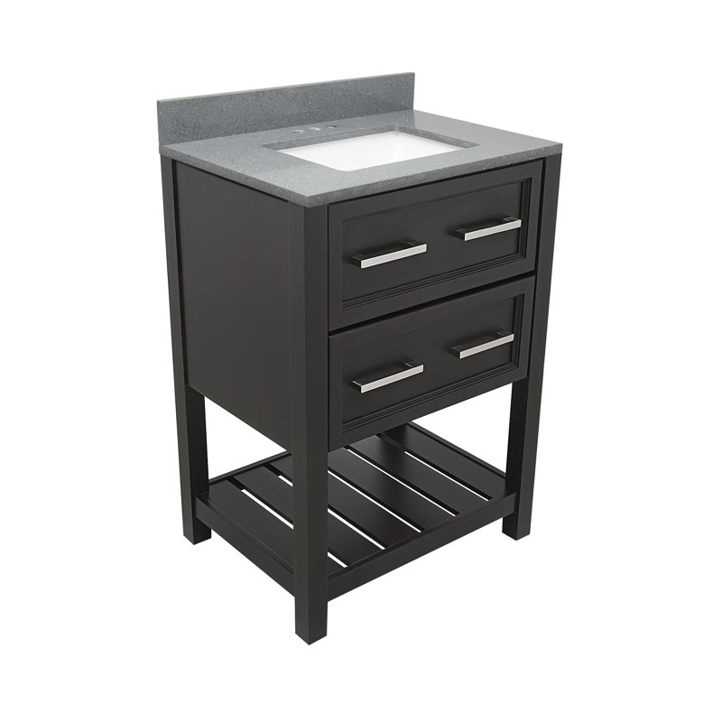 Espresso 25'' Single Bathroom Vanity with White Quartz Top