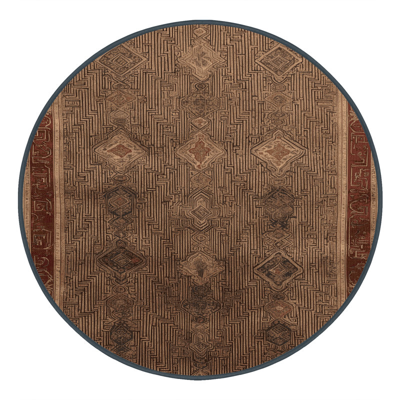 Tapis art déco brun lavable à la machine, Rond 4 pi