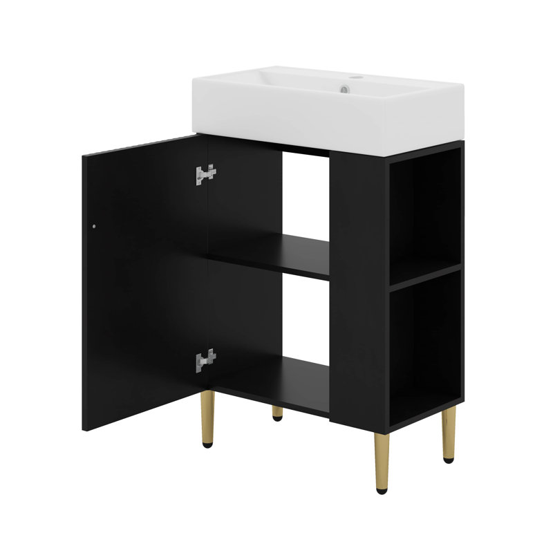 Meuble-lavabo vert 21,6 po avec lavabo en céramique et armoire de rangement à droite, Noir