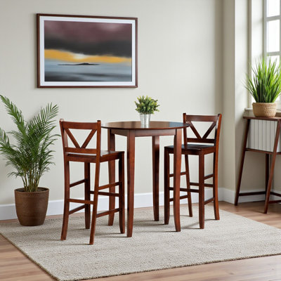 Hubbard Walnut 3-Piece High Table Set with V-Back Bar Stools