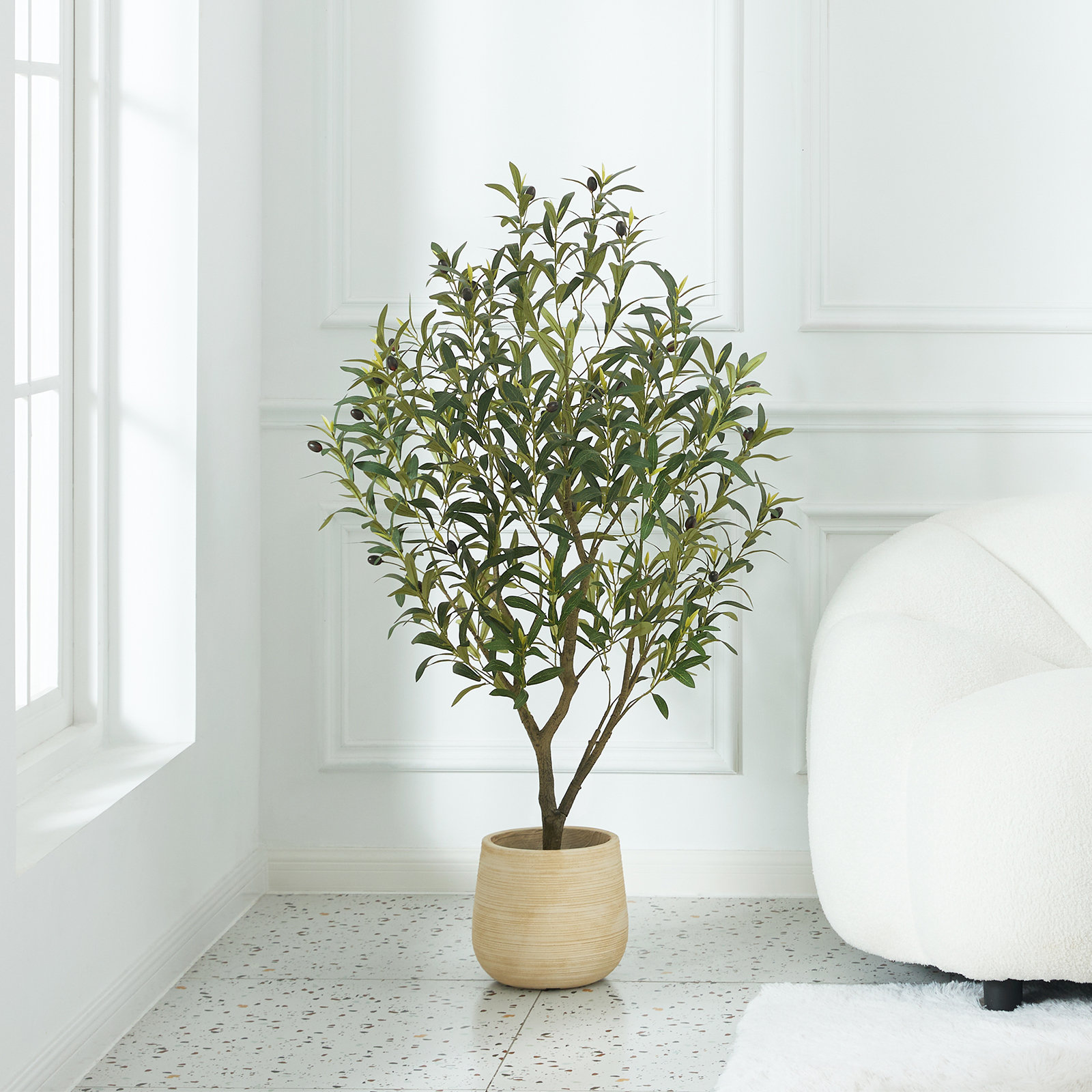 Adcock 72" Olive Tree in Pot, 48" H x 5.10" W x 20" D