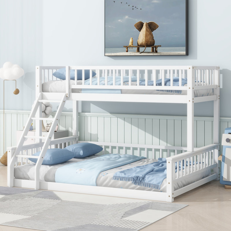 Jennifere Bunk Bed with Ladder and Guardrails, White, Twin XL over Queen
