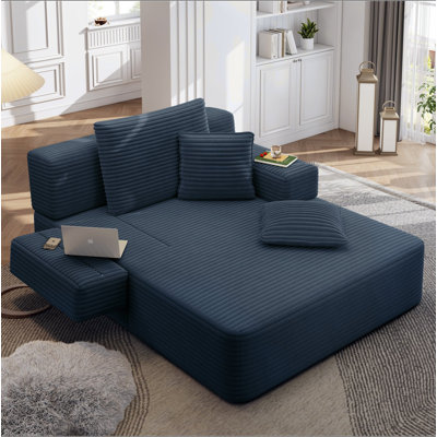 Oversized Plush Corduroy Chaise Lounge Sofa Bed,Convertible Sleeper Couch Bed w/ Storage Pockets,3 Soft Pillows ,Multi-Functional Frameless Sofa Couch for Apartment,Home Theater,Guest Room,Dorm