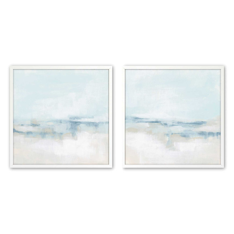 Ensemble de 2 impressions sur toile Cloudy Shoreline Hues, Cadre opaque blanc, H 13,5 po x l 25,5 po x P 1,25 po