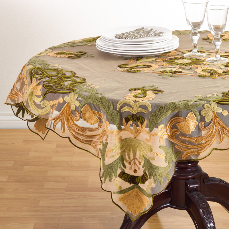 Multicolor Embroidered Square Fabric Tablecloth