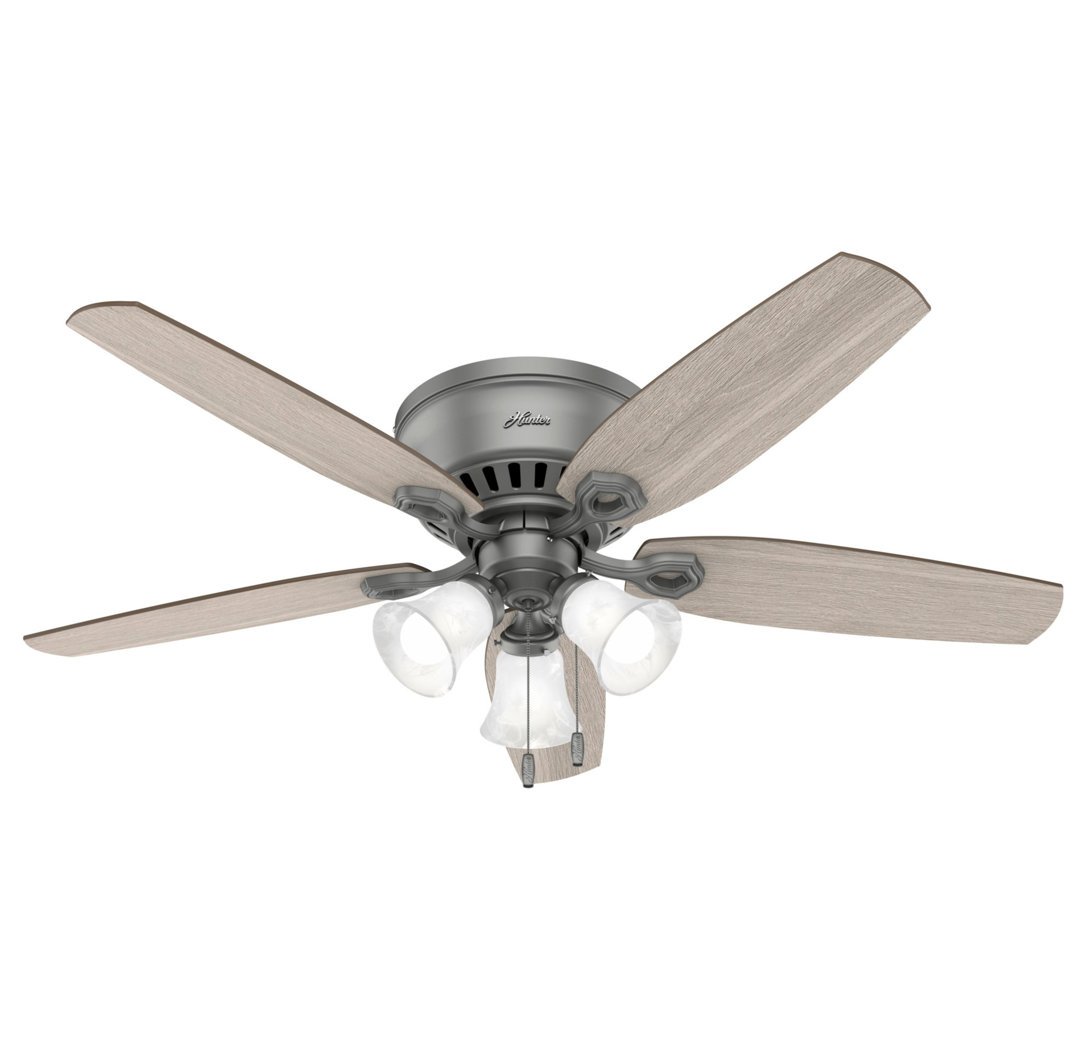 Builder Low Profile 52" 5 - Blade Flush Mount Ceiling Fan with Lights and Pull Chains Hunter Fan 