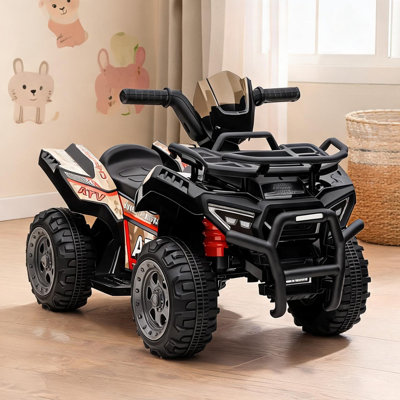 Quad classique noir alimenté par batterie avec musique pour les tout-petits, cadre en acier et 4 roues résistantes à l'usure