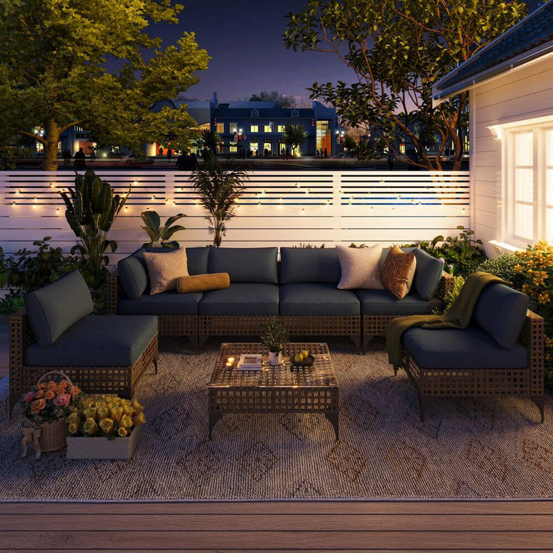 7-Piece Patio Outdoor Furniture Set With Table, Dark Brown/Dark Grey