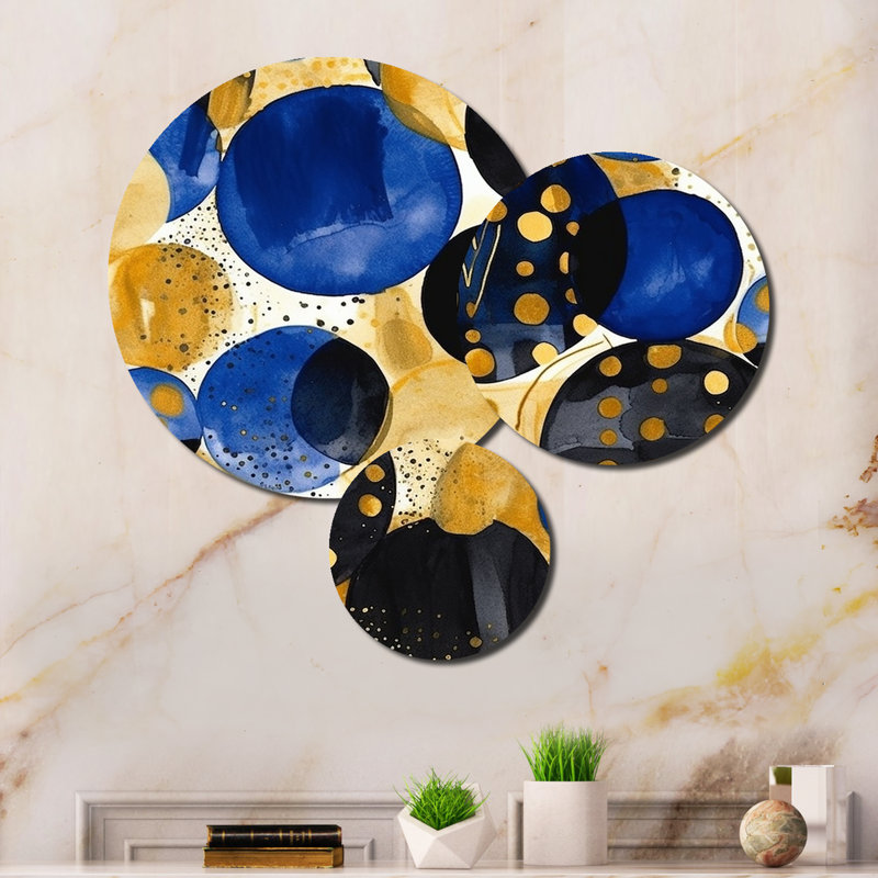 Ensemble de 3 décorations murales à motif abstrait 3 textures bleues et dorées