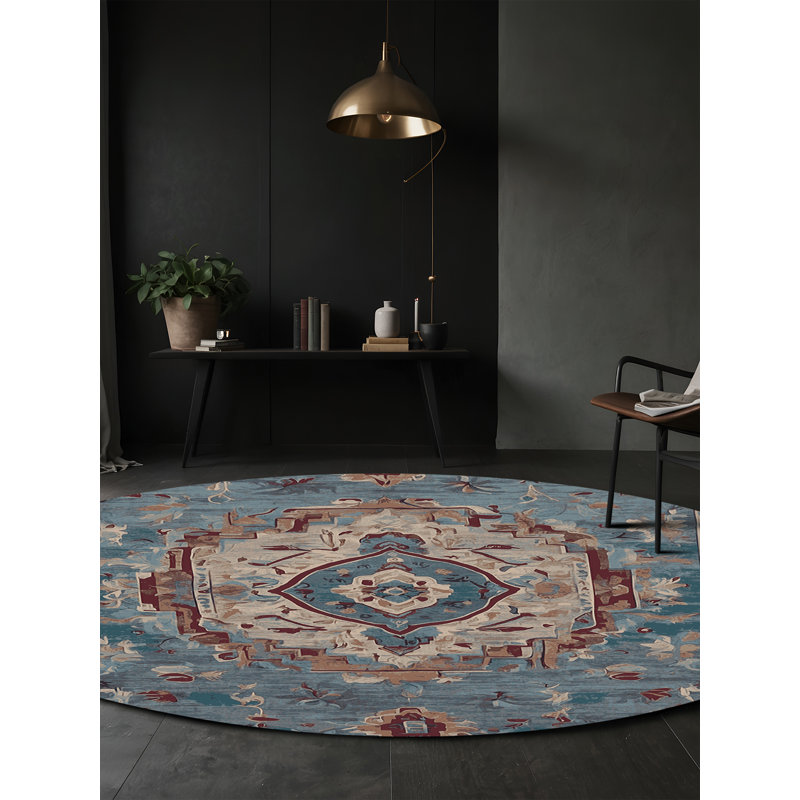Tapis gris soyeux et moelleux, Rond 7 pi
