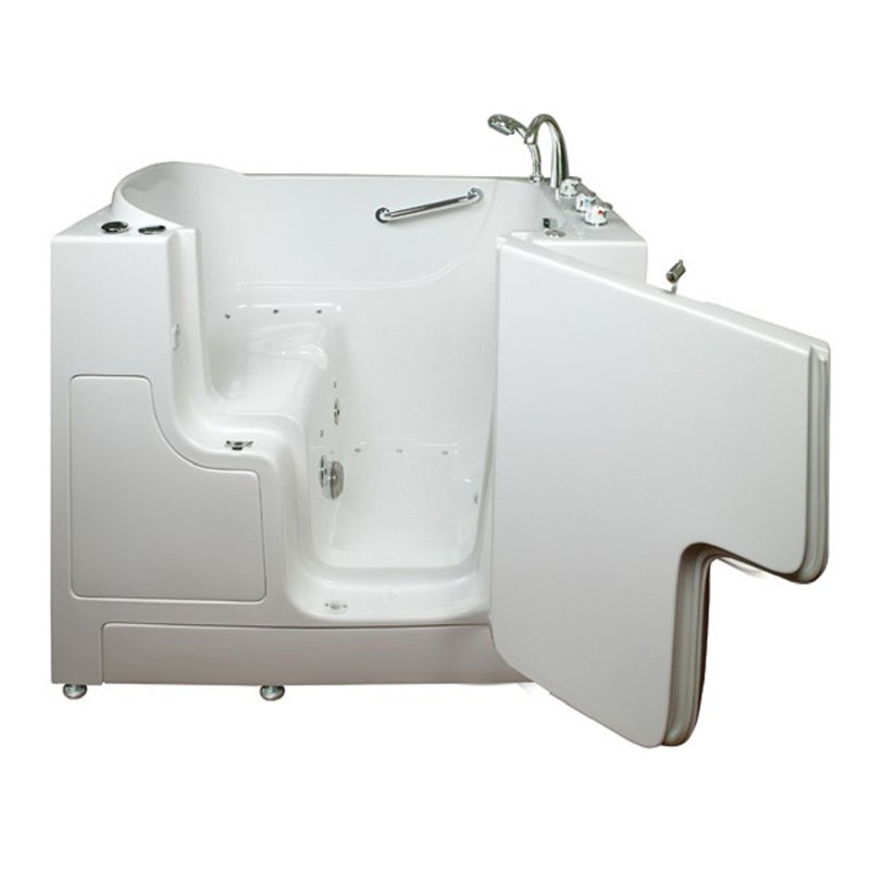 52'' x 32'' Fiberglass Bathtub with Faucet, Right, White