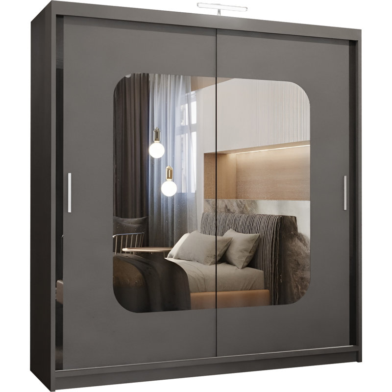 Cherith 2 Door Manufactured Wood Wardrobe, 217cm H x 150cm W x 62cm D, Grey