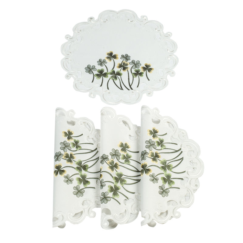 Embroidered Green & Yellow Shamrocks Christmas Doilies for Tables of Clem Collection for Holiday Table Decor