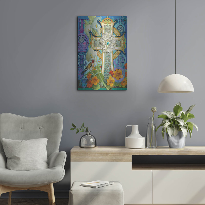 Art mural en métal Red Barrel Studio «Celtic Cross» par David Galchutt, H 24 po x l 16 po