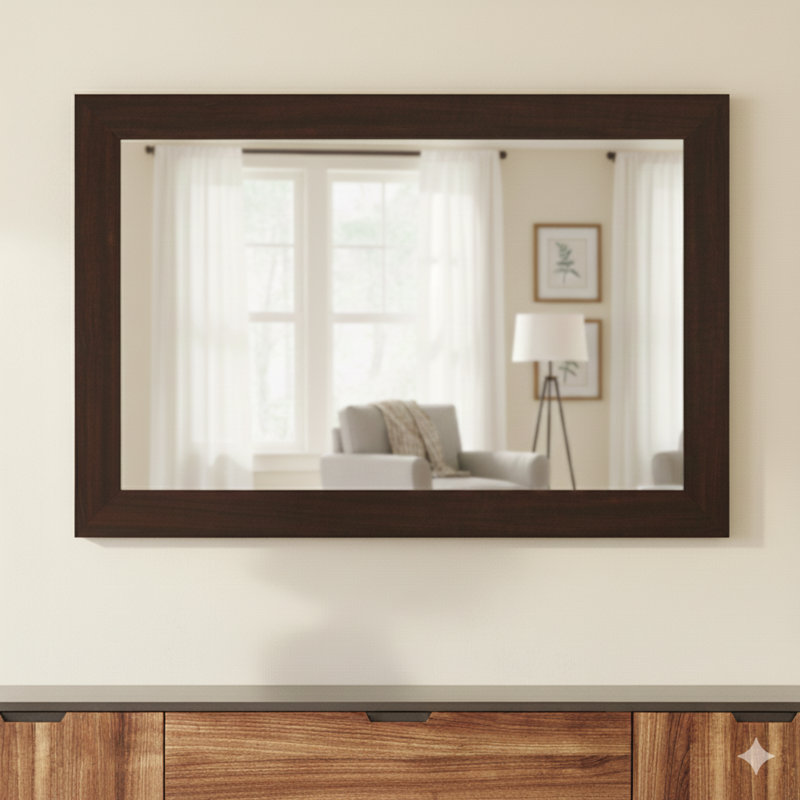 Shmuel Wood Framed with Safety Backing Ideal for Bathroom / Vanity Mirror, Dark Walnut, 30" x 42"
