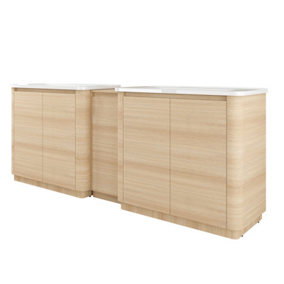 Meuble-lavabo autoportant de 84 po avec lavabo en céramique blanche et 1 petite armoire de rangement à fermeture en douceur, chêne blanc américain, contreplaqué - 36 po x 2 + 12 po