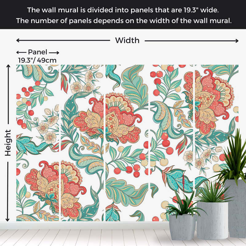 Adhésif mural pelez et collez - Motif floral bohème, L 27 po x l 38 po