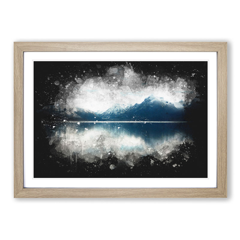 Lake Mcdonald Montana Paint Splash - Picture Frame Graphic Art, 62cm H x 87cm W x 2cm D, Oak Framed