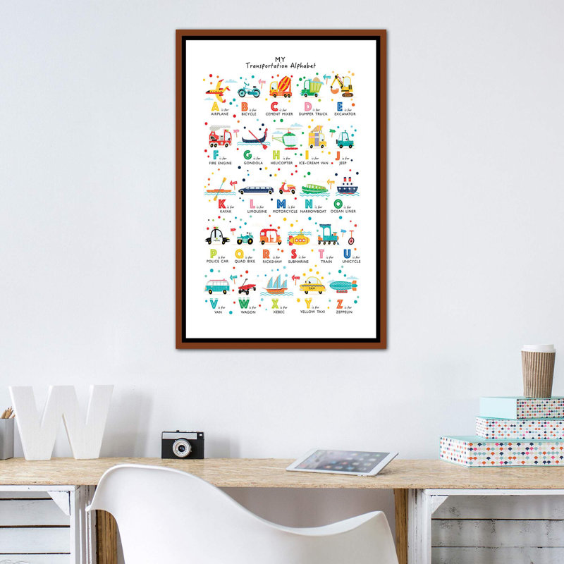 Transport - alphabet, Toile avec cadre brun, Pas de tapis, H 40 po x l 26 po x P 1,5 po