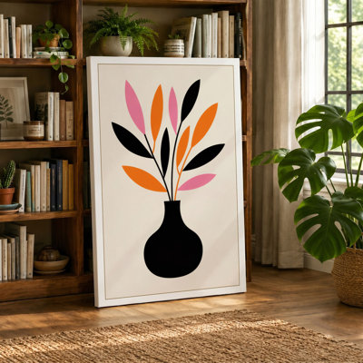 Vase with Radiating Leaves Mid-Century 1 Piece Wrapped Canvas Wall Art
