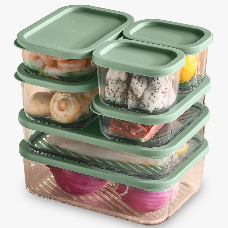 14 Piece Glass Airtight Meal Prep & Storage Containers with Lids , Sage Green
