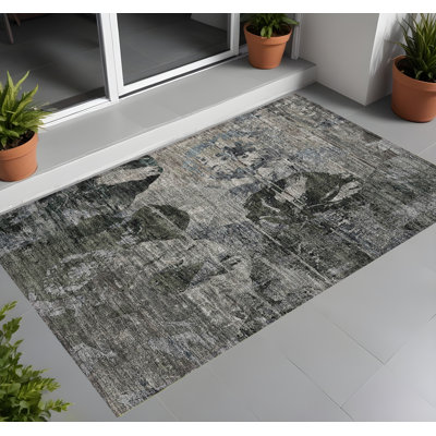 Tapis extérieur lavable antidérapant gris foncé et vert foncé 3 pi x 5 pi