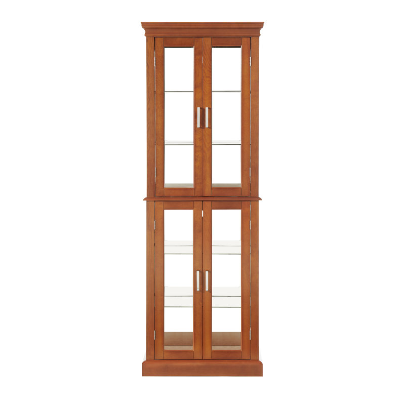 Vitrine lumineuse en noyer avec tablettes et portes réglables, Noyer