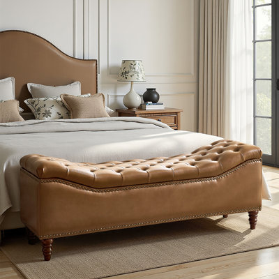 Zona 59"W Traditional Faux Leather Tufted Upholstered Storage Bench with Soild Wood Legs and Nailhead Trim