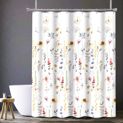 Polyester Shower Curtain+Metal Hooks-Garden
