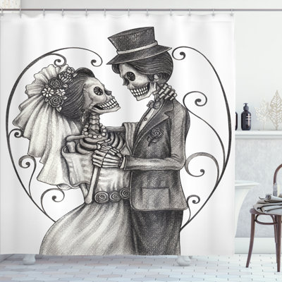 Rideau de douche à motif d’amour éternel à motif de crânes d’amour éternel « the Dead Love » alexya