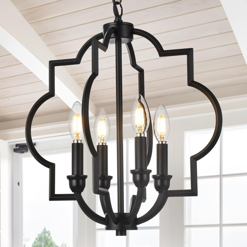 4-Light Black Farmhouse Chandelier Rustic Orb Geometric Pendant Light Fixtures Adjustable Height Ceiling Light