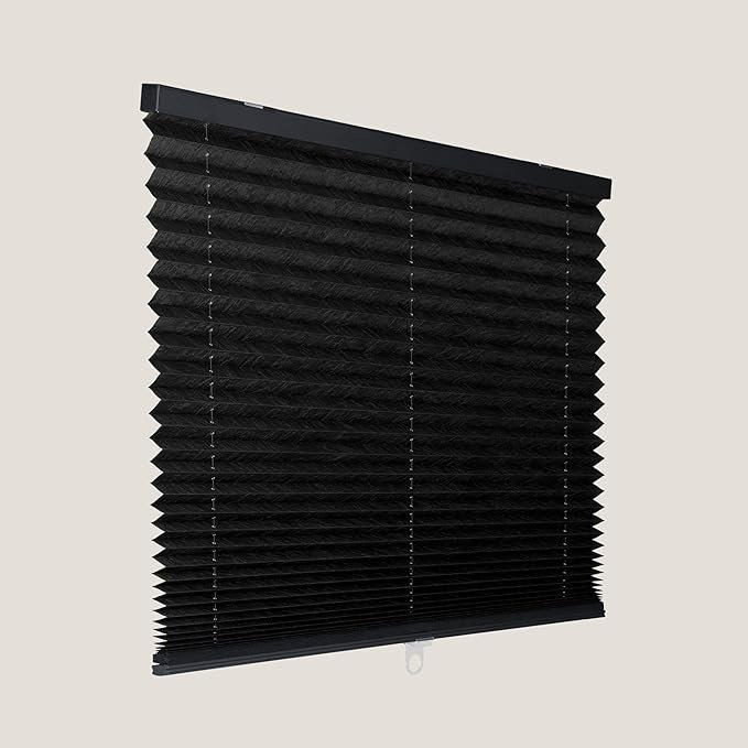  Cordless Pleated Fabric Light Filtering Window Shade, Black, 26.5"W x 60"L
